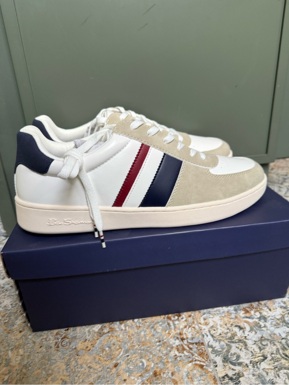 NWT Ben Sherman Hyde Leather Sneakers White/Navy/Red Size 12
